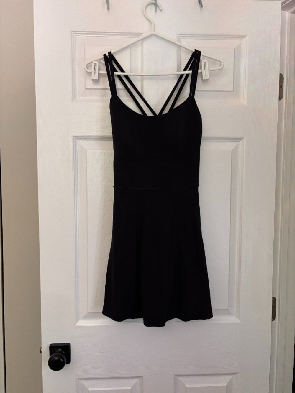 Women's Black Dress with Built-In Shorts | Strappy Black Dress (Large)